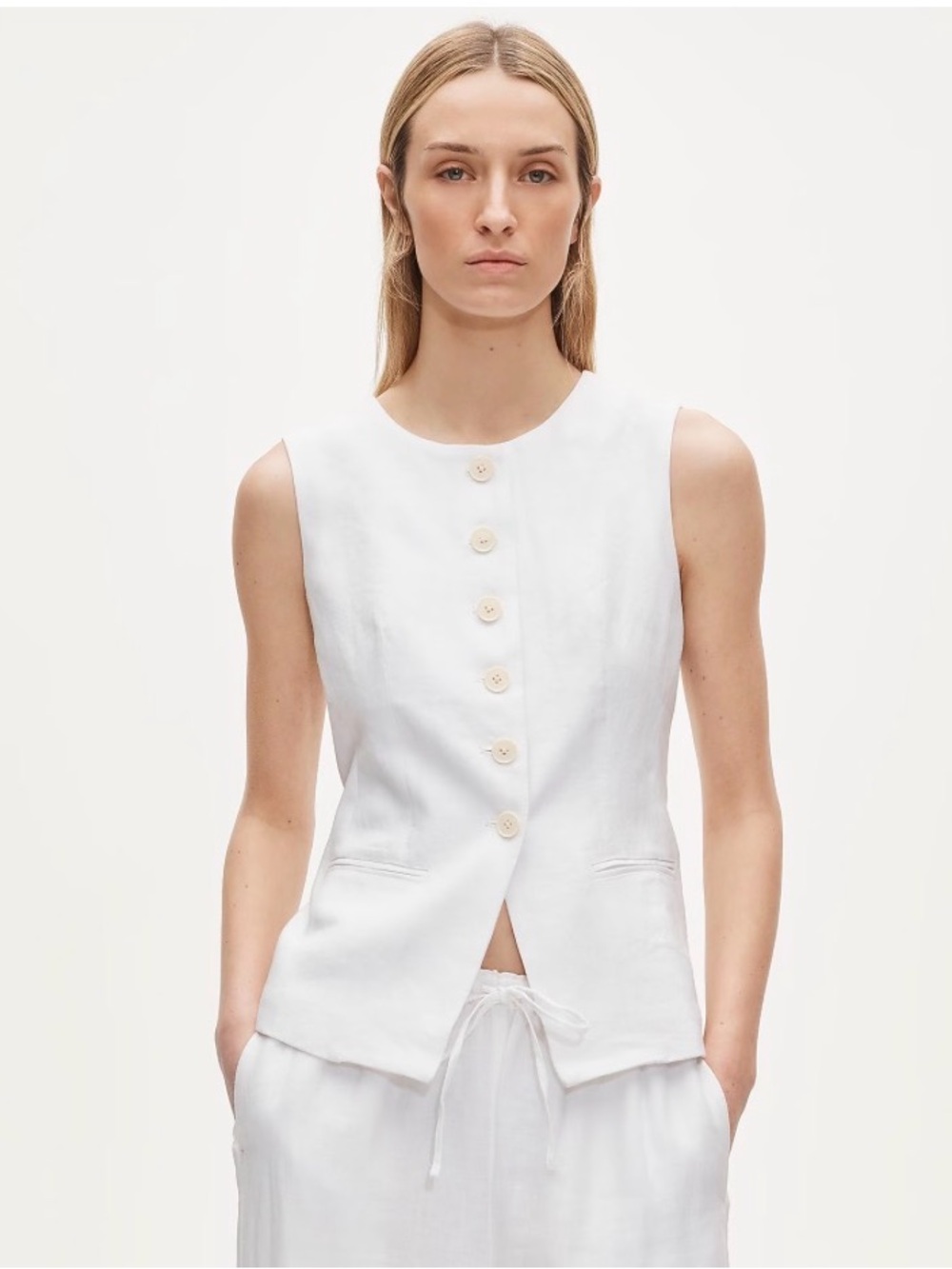 J. Crew White Sleeveless Button-Front Linen Camisole size 20